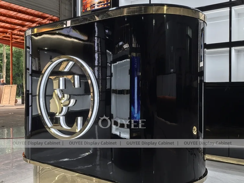 Black Perfume Promotion Kiosk With Illuminated Storage Tower_04