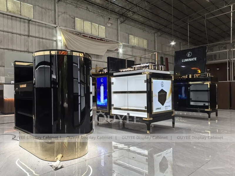 Black Perfume Promotion Kiosk With Illuminated Storage Tower_05