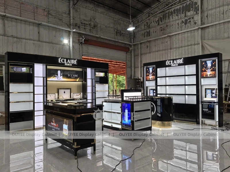 Black Perfume Promotion Kiosk With Illuminated Storage Tower_06