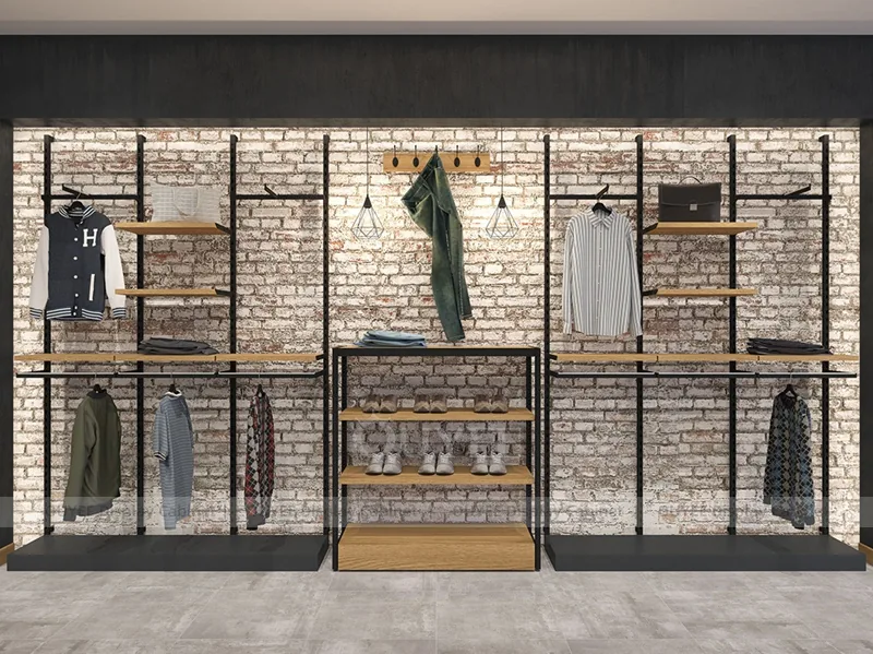 Wardrobe Display Methods Black Wardrobe Wall and Hanging Display System | Clothing Store