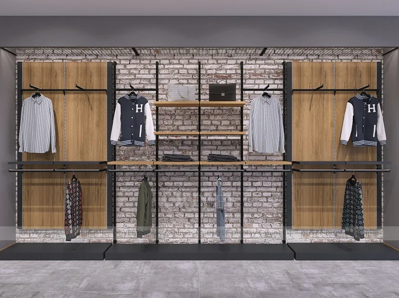 Wardrobe Display Methods Black Wardrobe Wall and Hanging Display System | Clothing Store