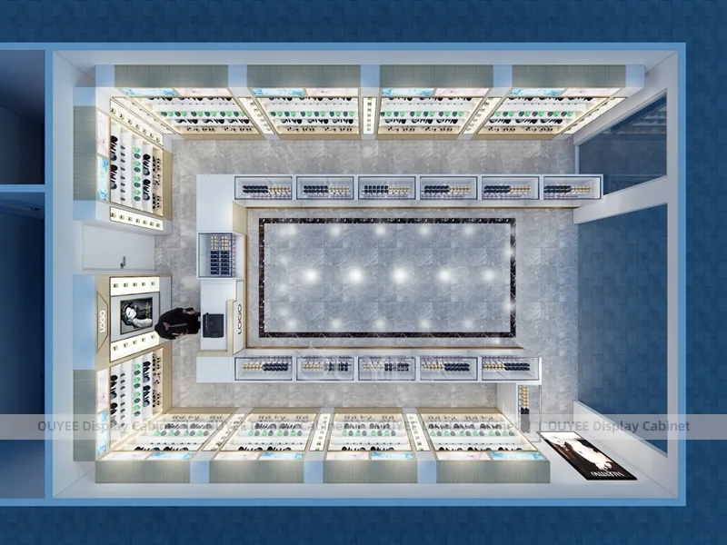 تصميم متجر عطور مدمج مع حالات عرض محيطية_01
