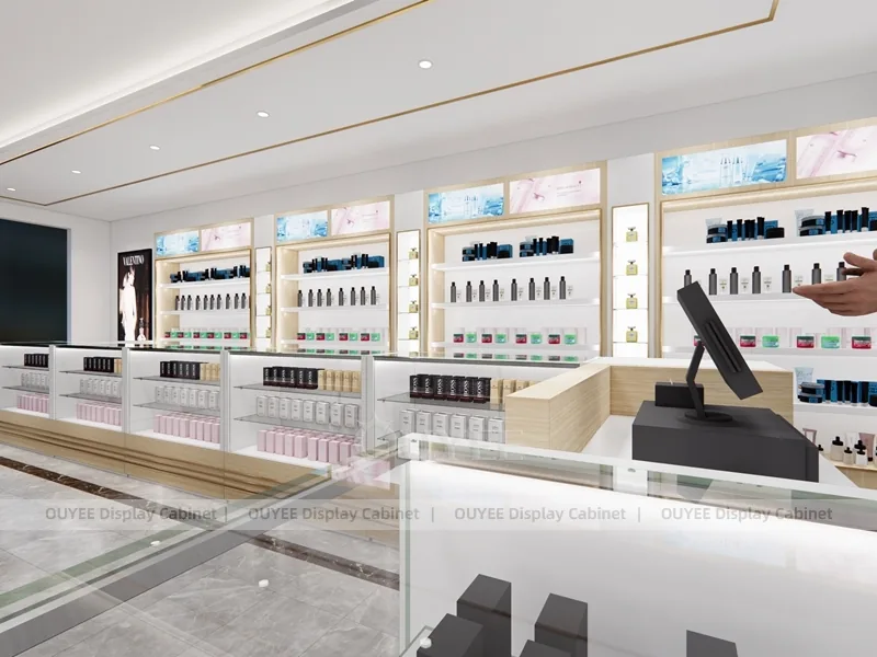 تصميم متجر عطور مدمج مع حالات عرض محيطية_10