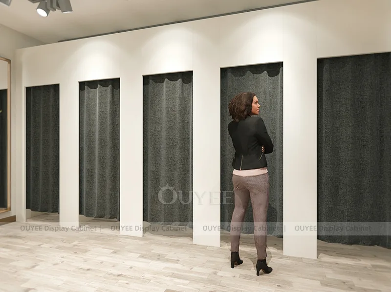 Vitrina elegante y conjunto de boutique de madera cálida_15