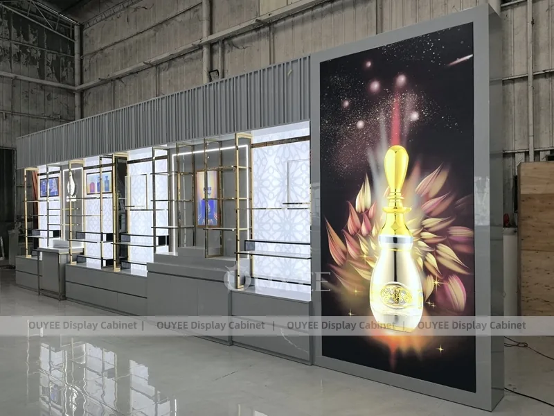 Espositore da parete per profumi con lightbox in marmo_02