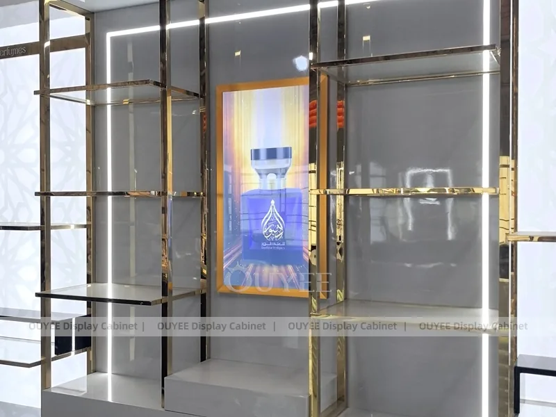 Espositore da parete per profumi con lightbox in marmo_04