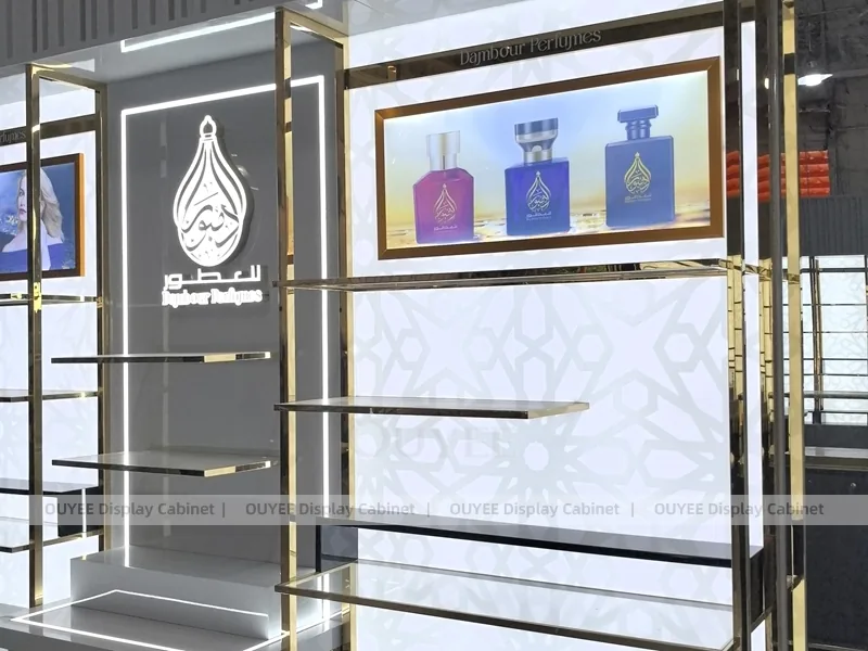 Espositore da parete per profumi con lightbox in marmo_05