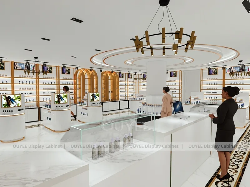 White Gold Perfume Showroom With Central Column Display_02