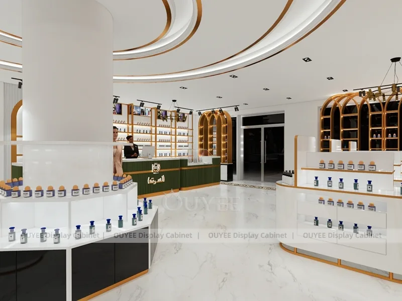 White Gold Perfume Showroom With Central Column Display_03