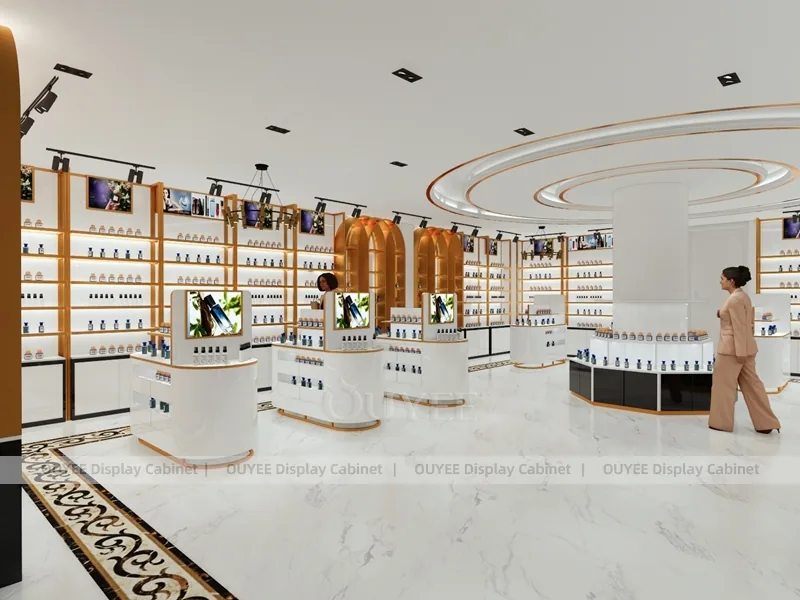 White Gold Perfume Showroom With Central Column Display_04