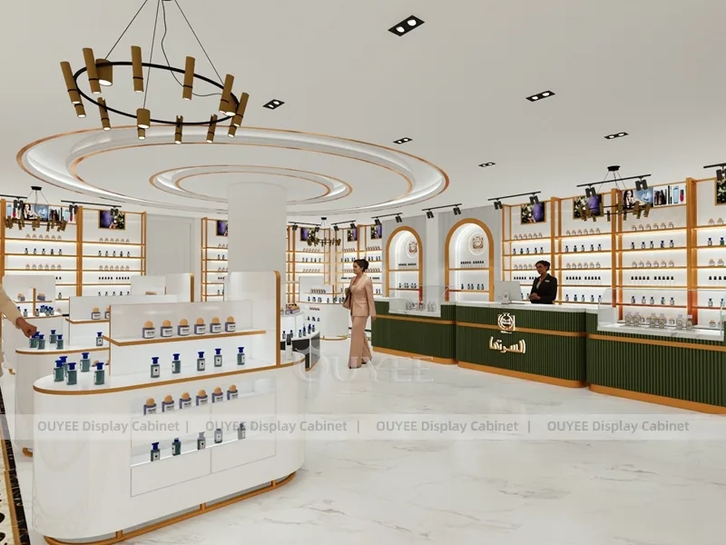 White Gold Perfume Showroom With Central Column Display_05