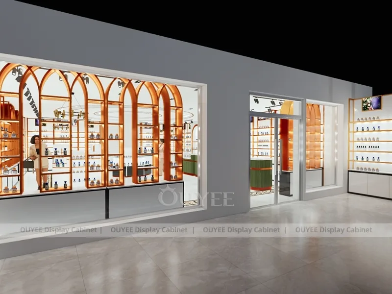 White Gold Perfume Showroom With Central Column Display_06