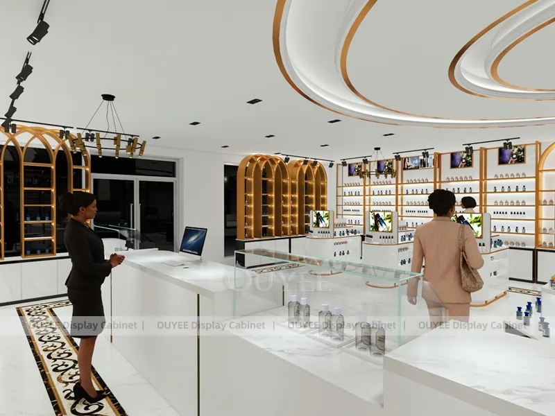 White Gold Perfume Showroom With Central Column Display_07