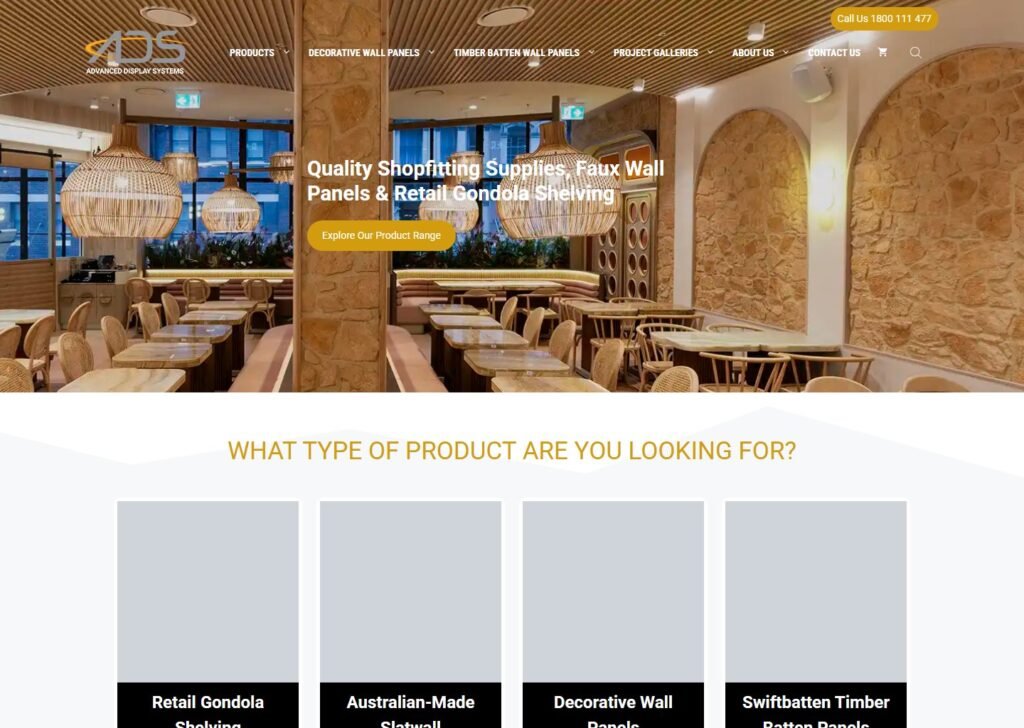 Capture d'écran de la page d'accueil des systèmes d'affichage avancés
