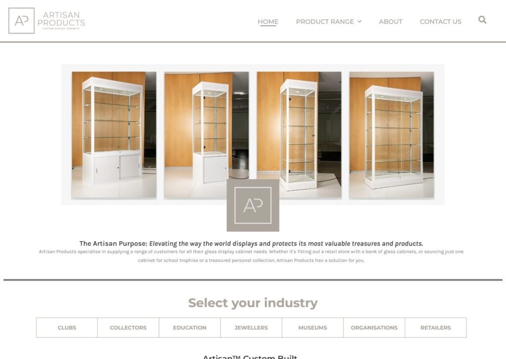 Capture d'écran de la page d'accueil des produits artisanaux Australie