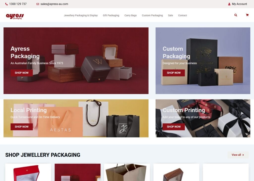 Capture d'écran de la page d'accueil d'Ayres Packaging and Display