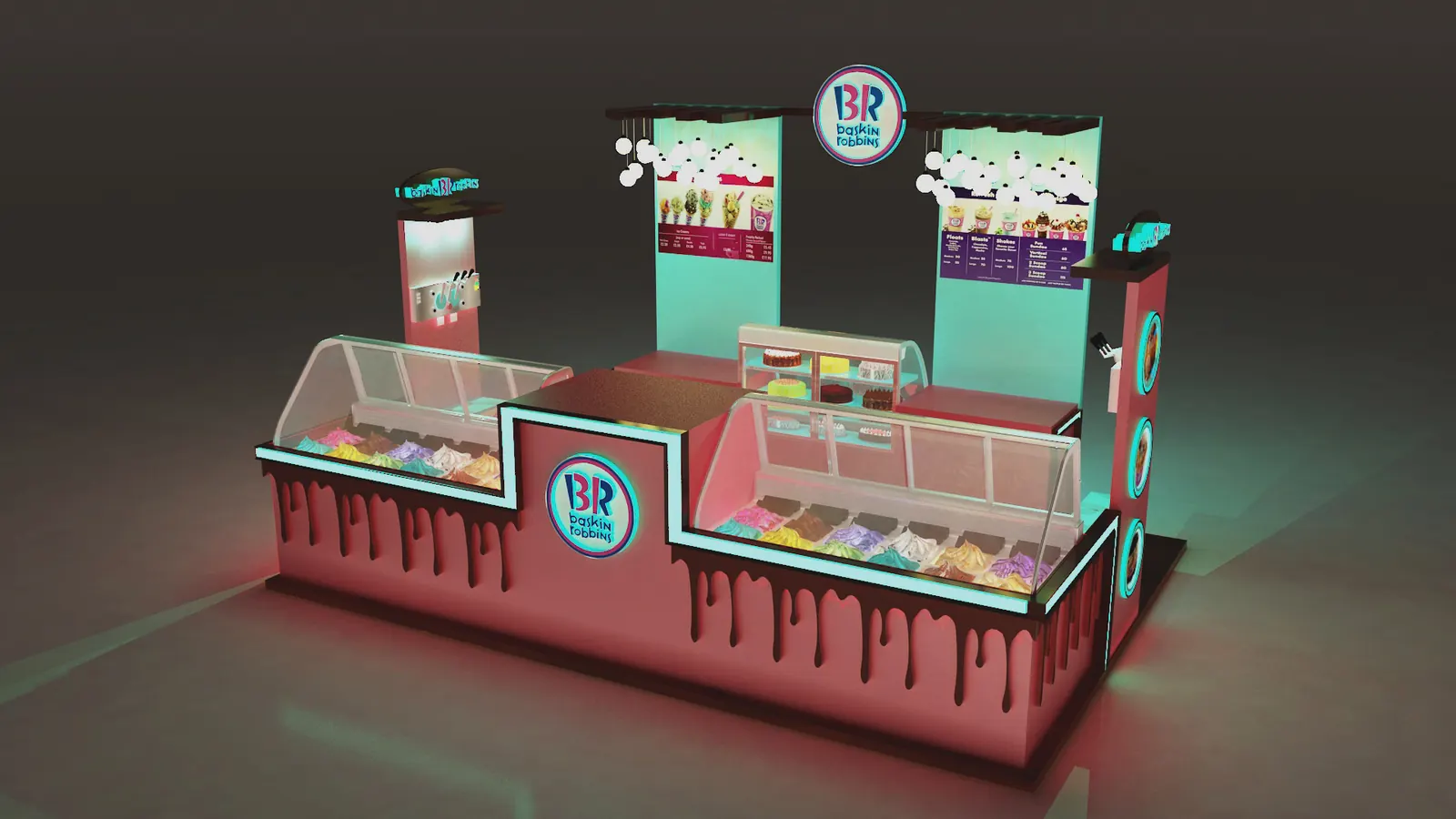 Bunter Eiscreme-Stand mit Doppel-Display-Gefrierkühlvitrinen Eiscreme-Stand Ansicht 5