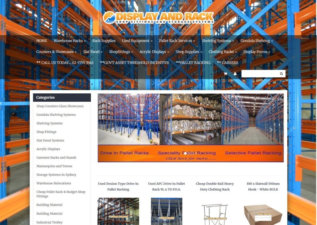 Capture d'écran de la page d'accueil d'Affichage et Rayonnage Australie