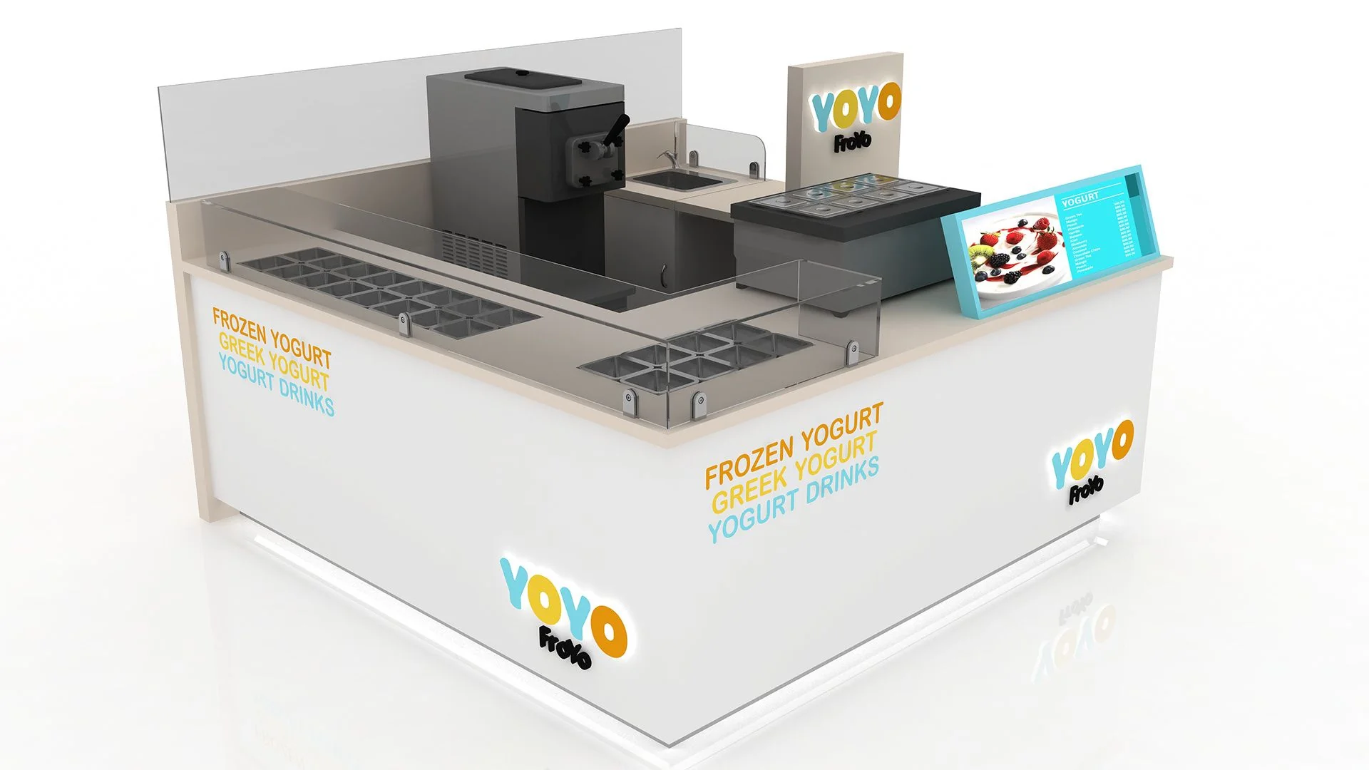 Frozen Yogurt Kiosk 3D Individuelle fritiertes Joghurt-Stand Bar Food Joghurt-Stand im Einkaufszentrum gefrorener Joghurt-Kiosk Ansicht 2