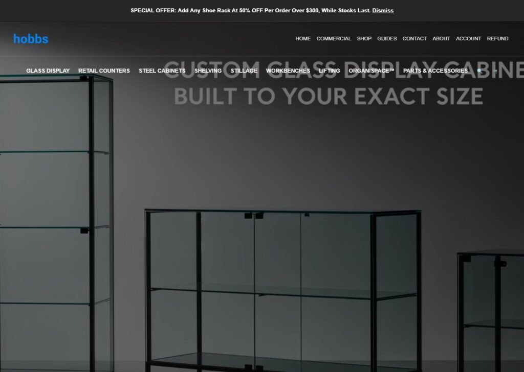 Capture d'écran de la page d'accueil de Hobbs Displays