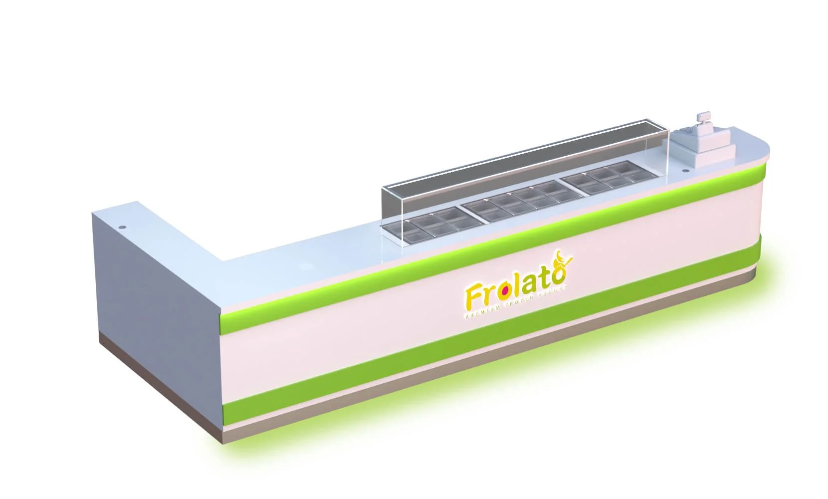 Novo design de balcão de iogurte congelado acabado com bandejas de cobertura para venda visualização do quiosque de iogurte congelado 2