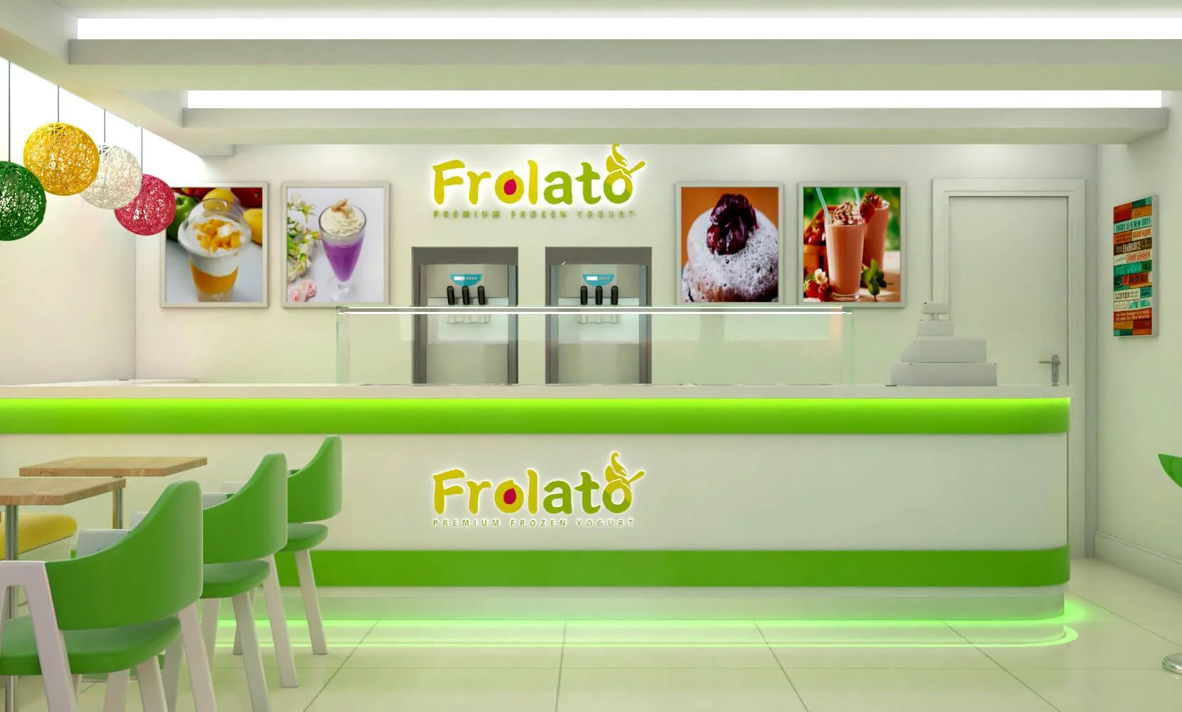 Novo design de balcão de iogurte congelado acabado com bandejas de cobertura para venda visualização do quiosque de iogurte congelado 3