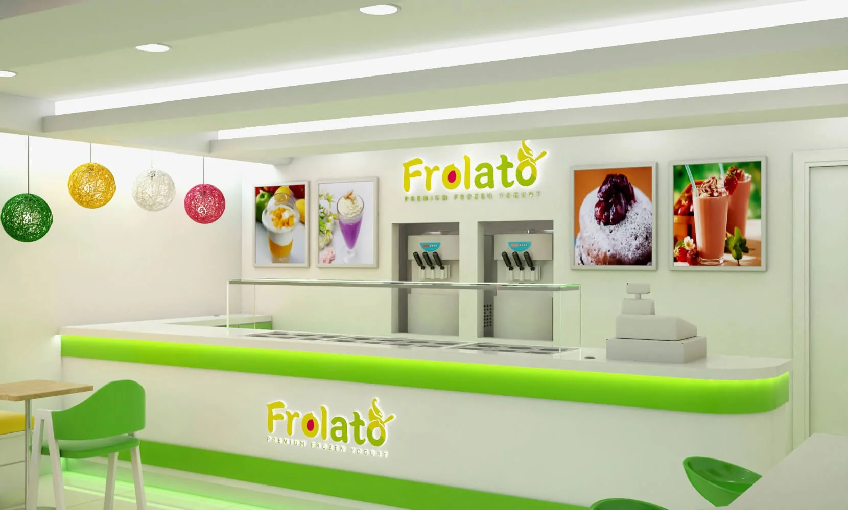 Novo design de balcão de iogurte congelado acabado com bandejas de cobertura para venda visualização do quiosque de iogurte congelado 4