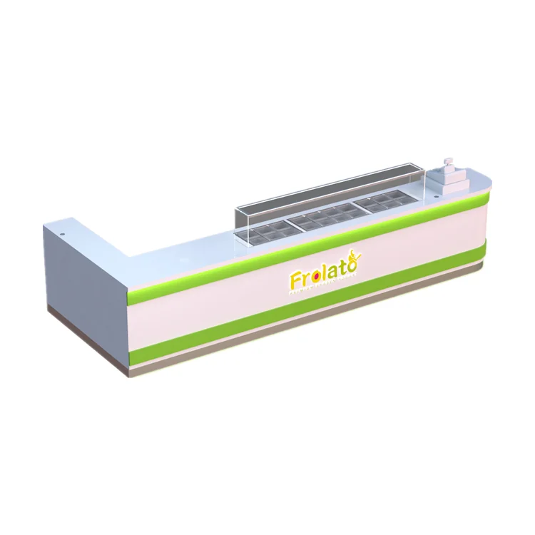 Novo design de balcão de iogurte congelado acabado com bandejas de cobertura para venda visualização do quiosque de iogurte congelado 5