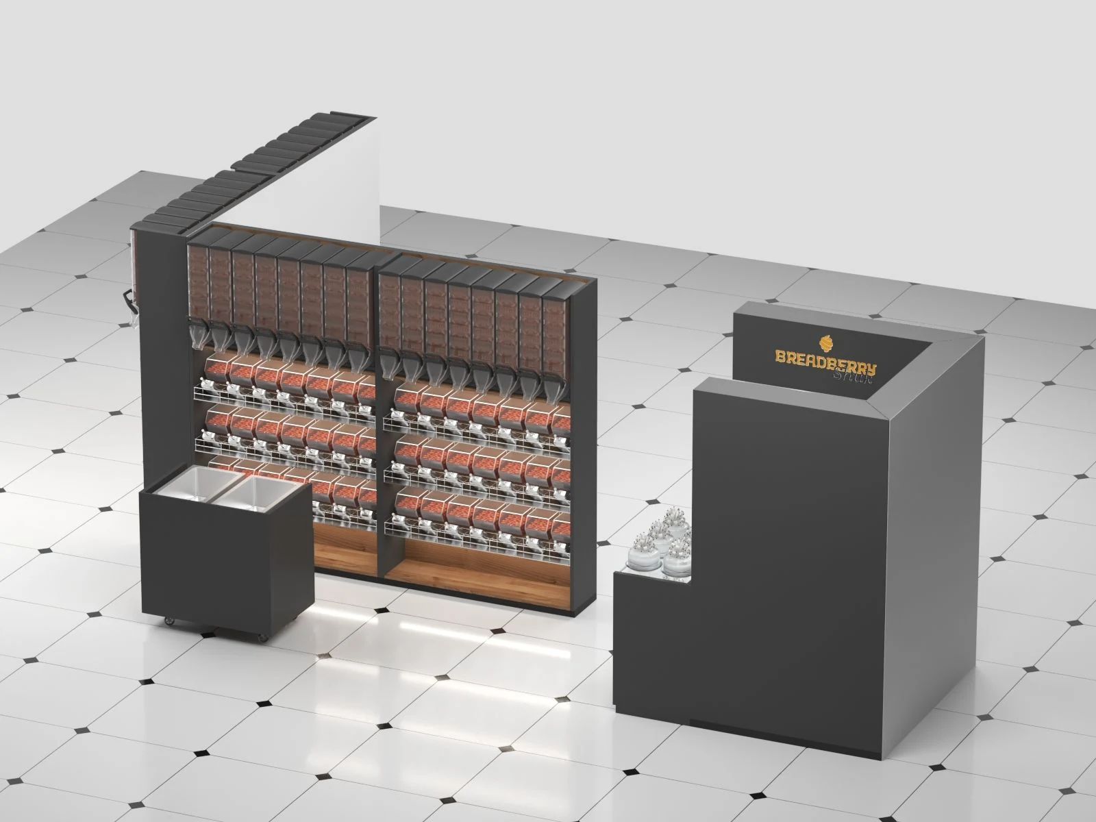 Nussladen Kiosk Großhandel Süßwarenstand Einkaufszentrum Nussdisplaystand Snack-Ausstellungsregal für Verkauf Süßwarenkiosk Ansicht 2