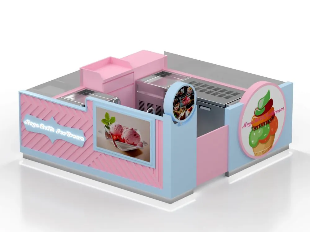 Pastel Rolled Ice Cream Kiosk with Cold Plate Counter ice cream kiosk view 2