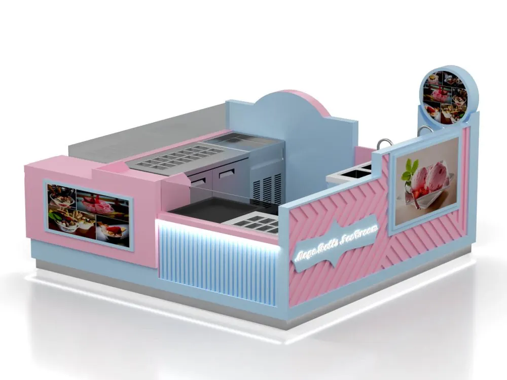 Pastel Rolled Ice Cream Kiosk with Cold Plate Counter ice cream kiosk view 4