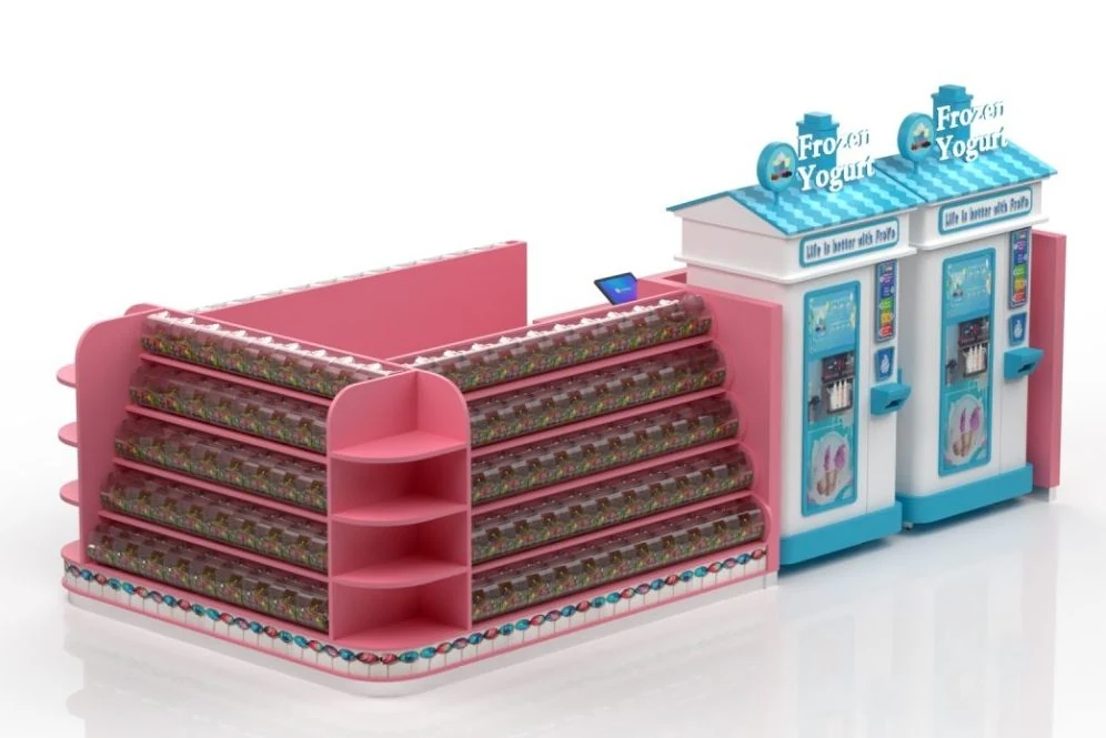 Pink Candy Display Showcase mit Eisdielen-Kiosken Snack-Shop Kiosk 3D-Design Fabrikpreis Süßwarenkiosk-Ansicht 2