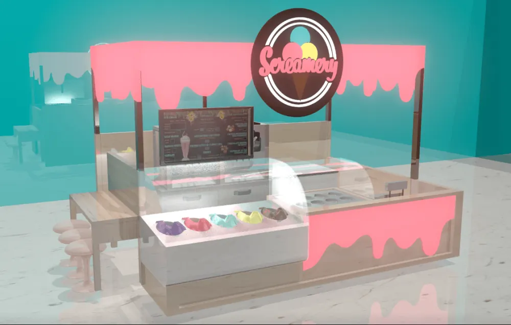 Quiosque de Smoothie Rosa e Sorvete com Mostruário de Gelato - visualização 2
