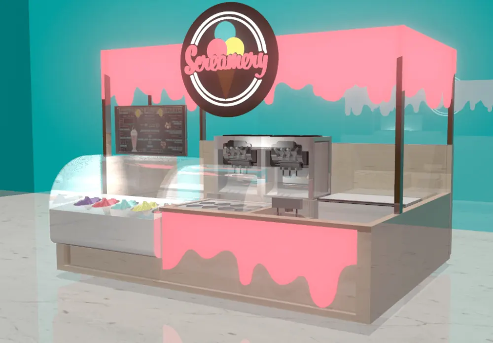 Quiosque de Smoothie Rosa e Sorvete com Mostruário de Gelato - visualização 3