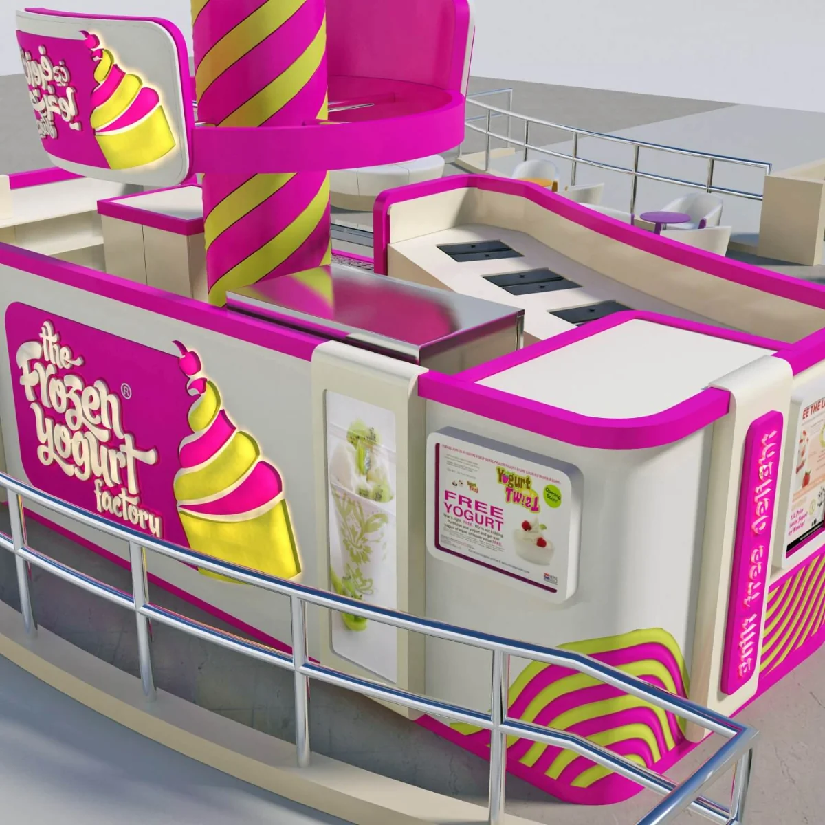 Chiosco di Gelato Rosa Bianco 3D Design Self Service Stazione di Yogurt Gelato con Topping vista del chiosco di yogurt gelato 4