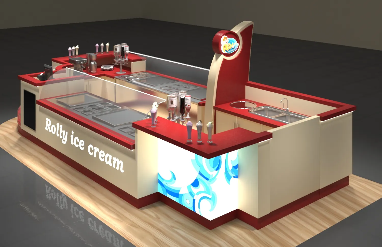 Red Mall Eiscreme-Kiosk mit gebogener Servicetheke Eiscreme-Kiosk Ansicht 2