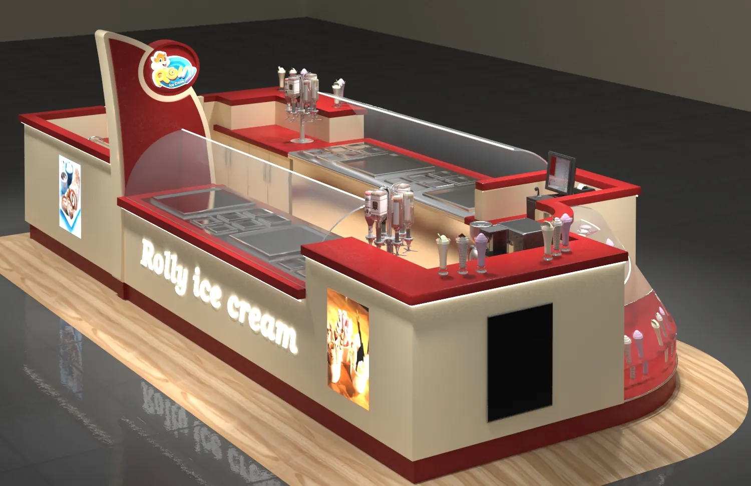Red Mall Eiscreme-Kiosk mit gebogener Servicetheke Eiscreme-Kiosk Ansicht 4