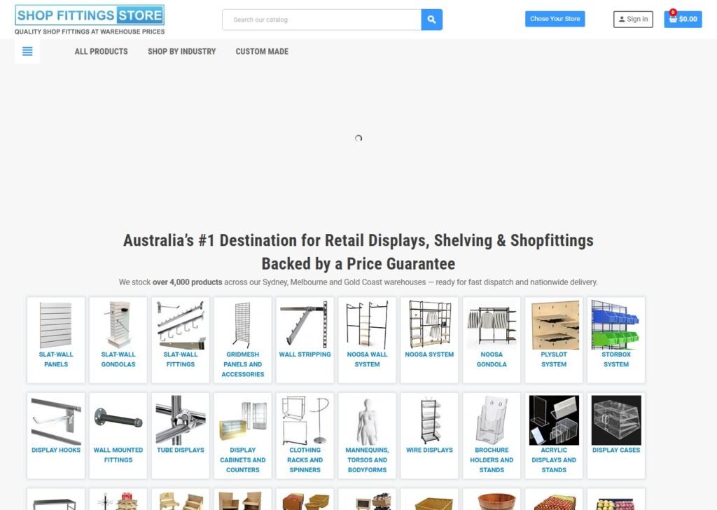 Capture d'écran de la page d'accueil du magasin de mobilier de magasin Australie