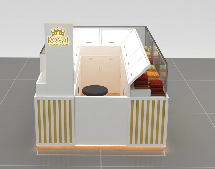 Design elegante di chiosco di caramelle reale personalizzato per pasticceria su misura per il centro commerciale in saldo, vista del chiosco di caramelle 4