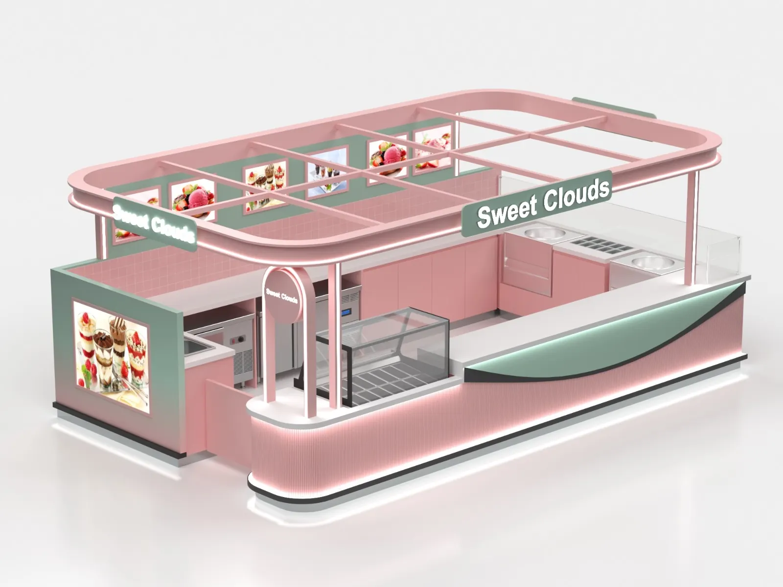Sweet Cloud Eiscreme-Kiosk mit pinkem Glasdach Eiscreme-Kiosk Ansicht 1