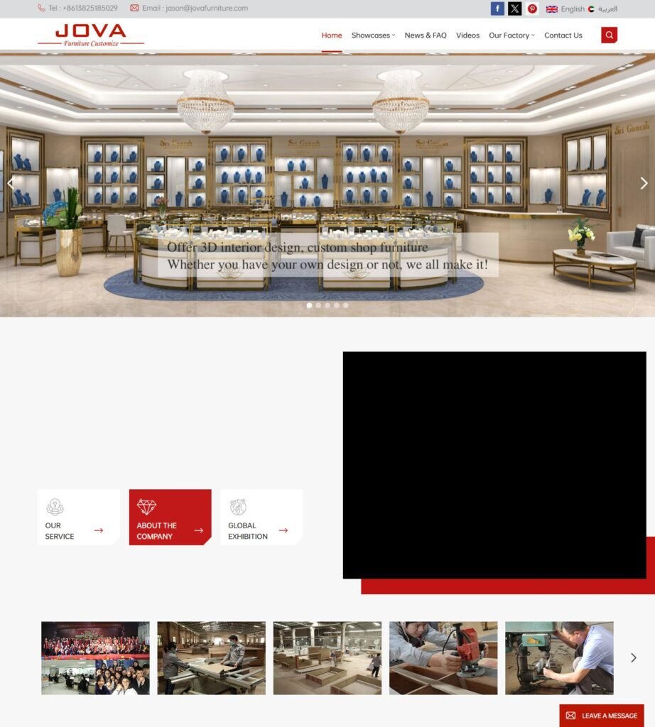 Скриншот главной страницы Jova Display Furniture