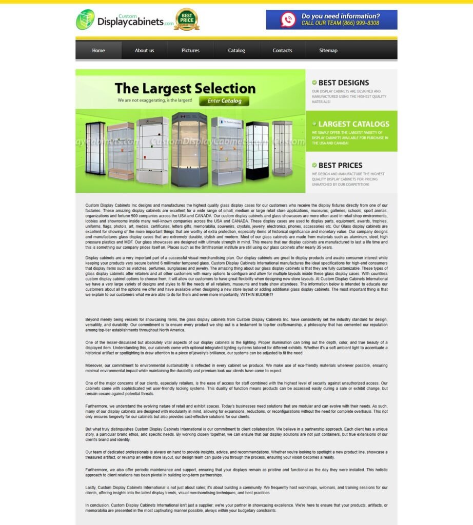 Custom Display Cabinets homepage screenshot
