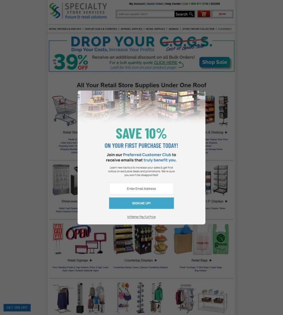 Specialty Store Services homepage screenshot