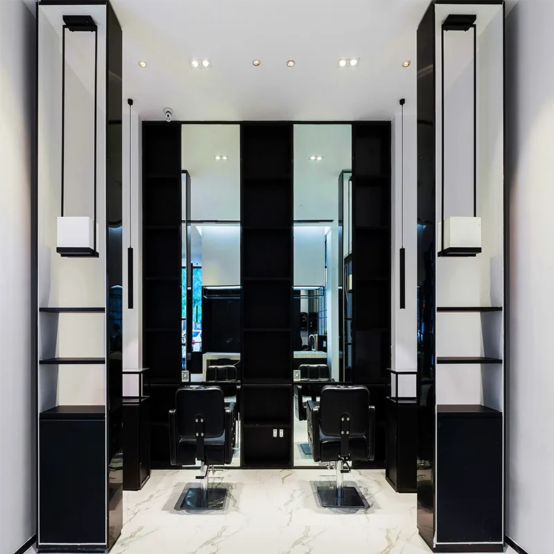 Black and White Barber Styling Station with Tall Mirror Towers_01