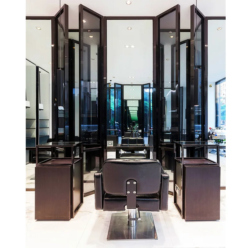 Black and White Barber Styling Station with Tall Mirror Towers_02