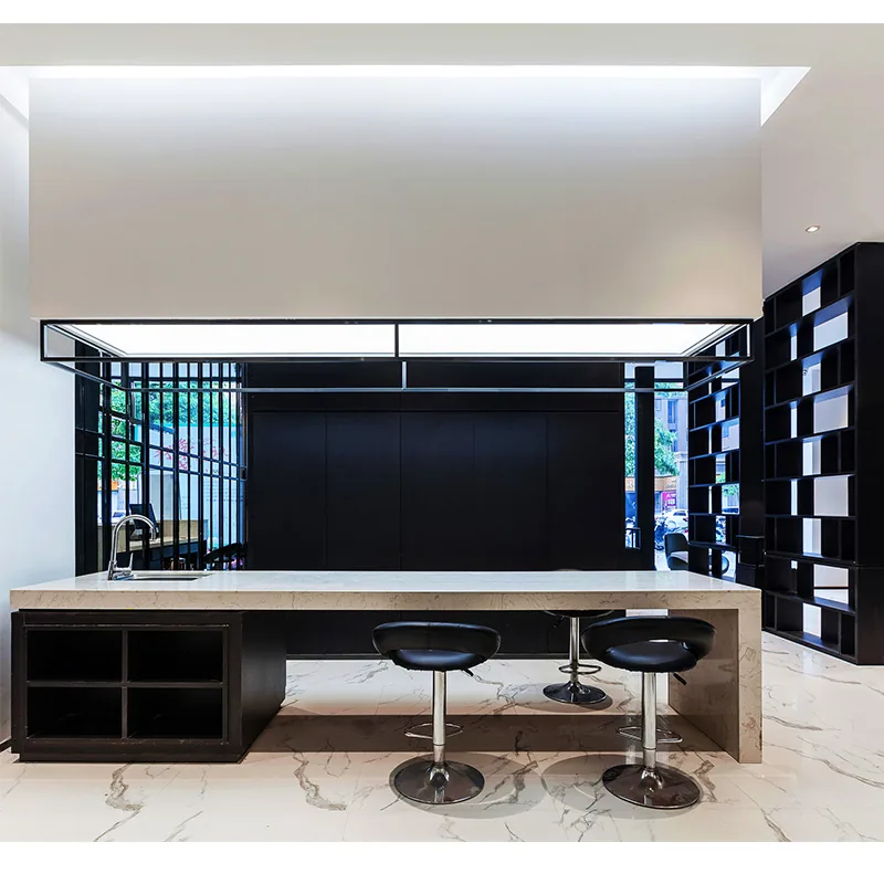 Black and White Barber Styling Station with Tall Mirror Towers_05