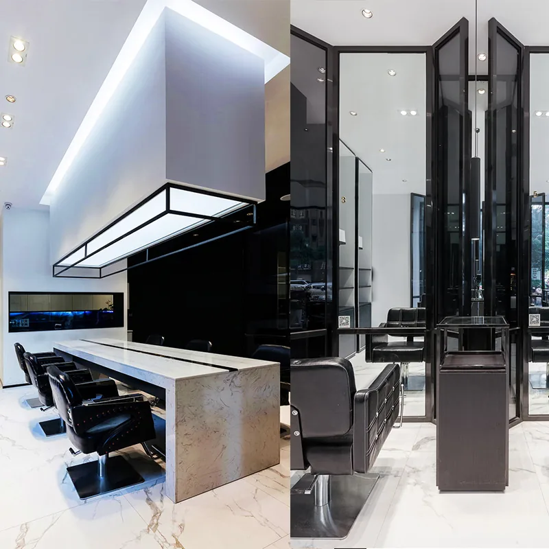 Black and White Barber Styling Station with Tall Mirror Towers_06