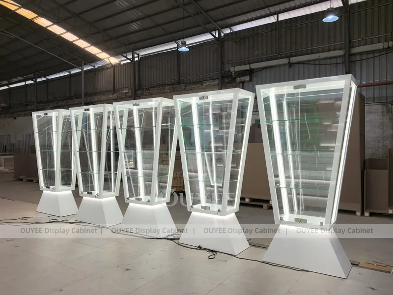 Blue LED Optical Display Wall with Glass Counters and Feature Panels_03