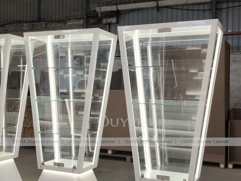 Blue LED Optical Display Wall with Glass Counters and Feature Panels_04