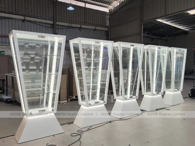 Blue LED Optical Display Wall with Glass Counters and Feature Panels_05
